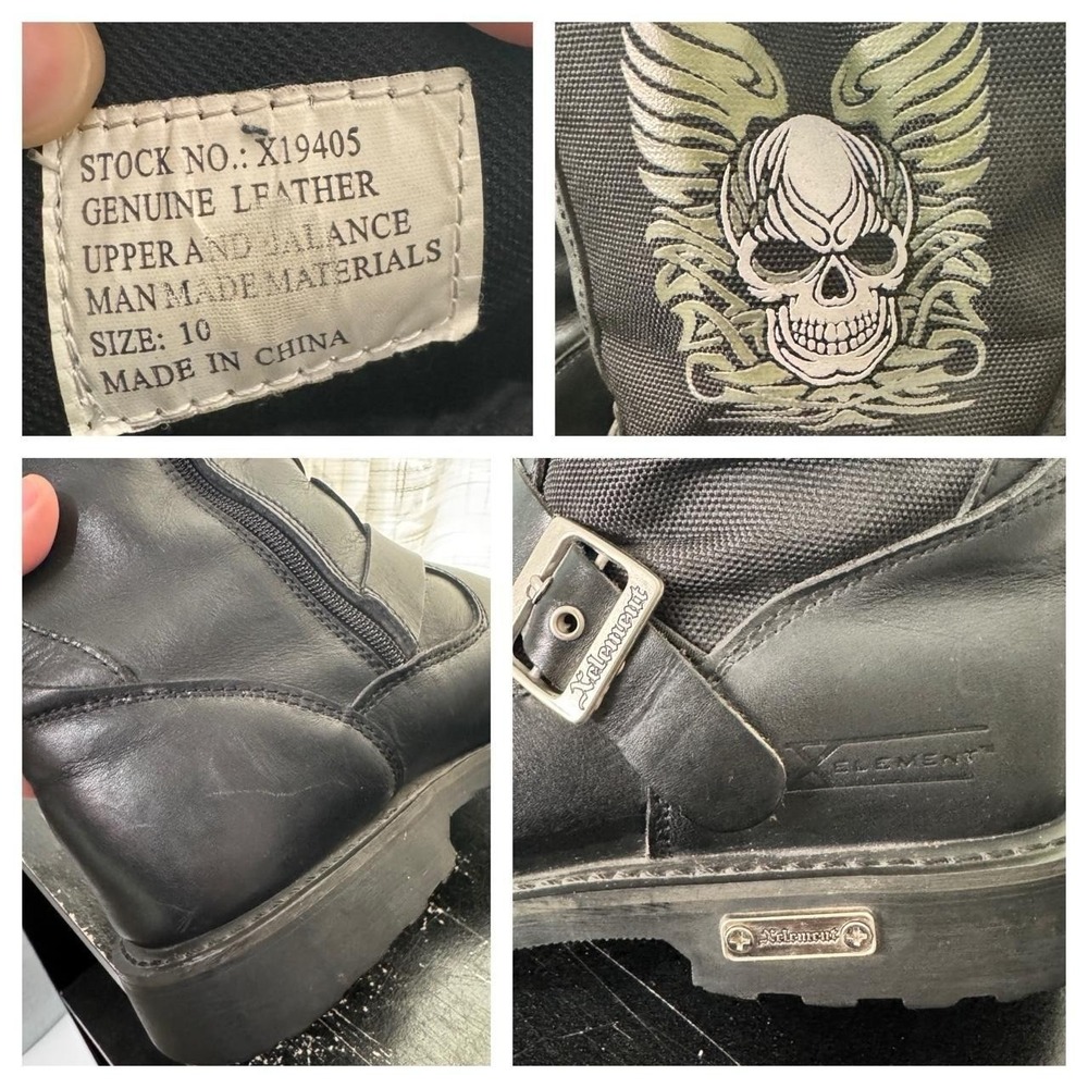 Xelement Skull Wings Motorcycle Boots Black Leather Biker Goth Moto Mens Sz 10 - Picture 6 of 8